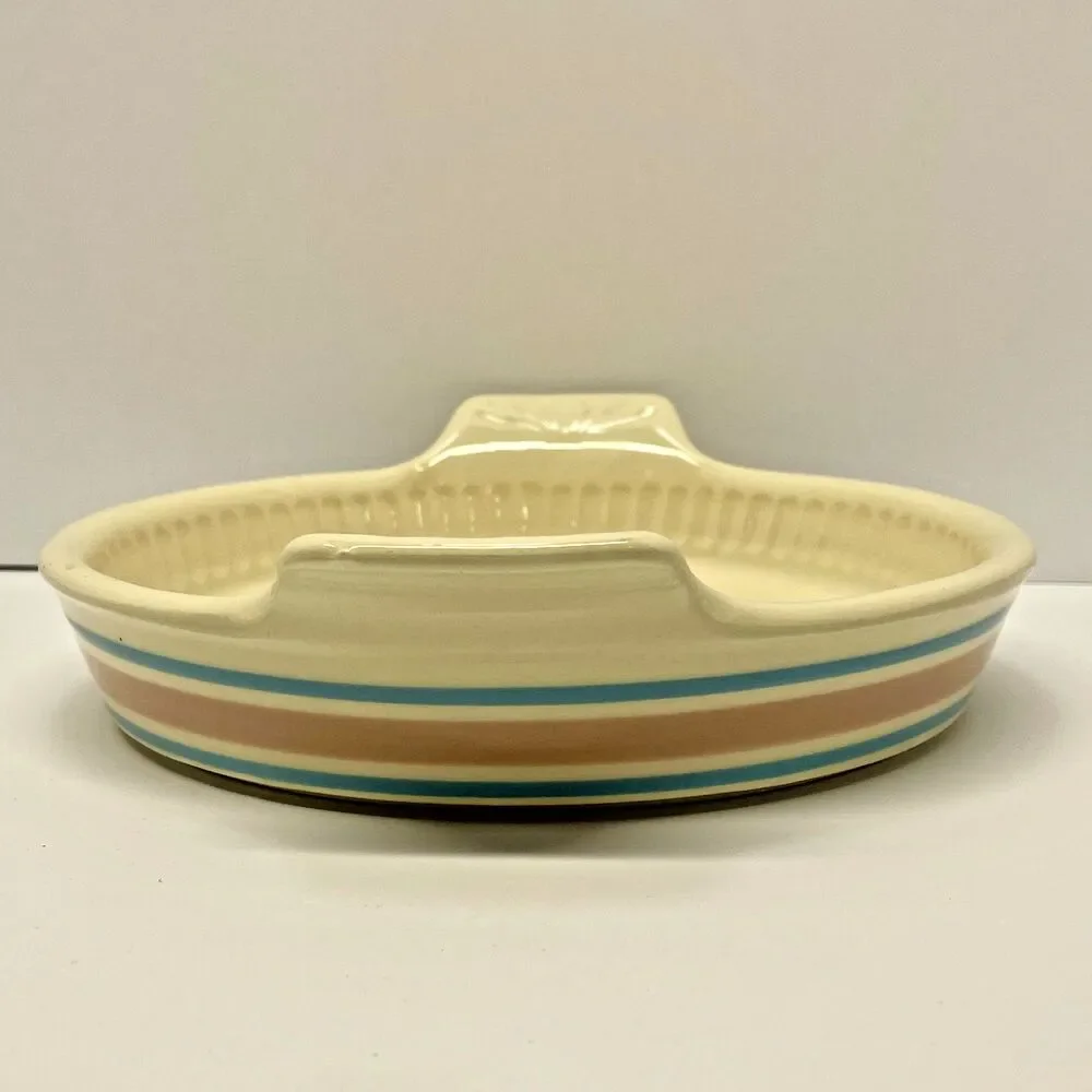 Vintage McCoy Stonecraft Pink Blue Stripe Au Gratin/Pie Plate 7031 USA 8.75-NICE